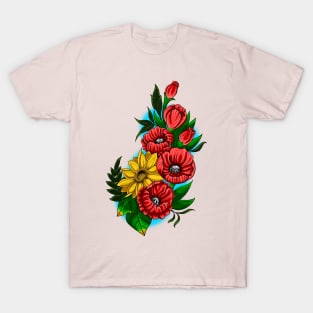 Poppies and Sunflower Tattoo Design T-Shirt